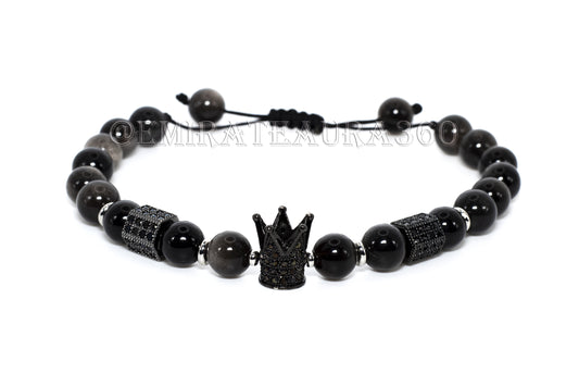 Power Core Black Obsidian Bracelet – Crown (Premium)